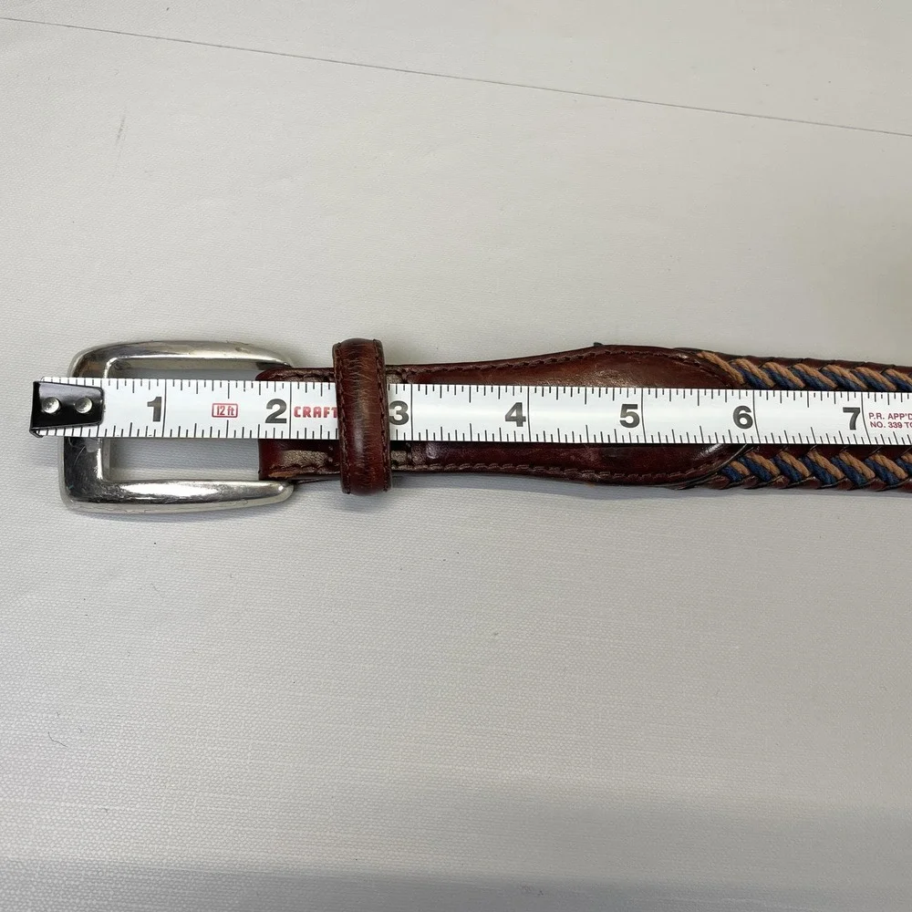 Brighton Belt Mens 40 Brown Blue Tan Braided Leather Silver Buckle Woven Dress